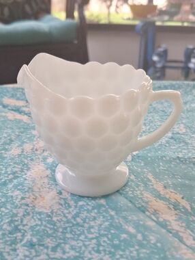 White Hobnail Milk Glass Creamer Pitcher